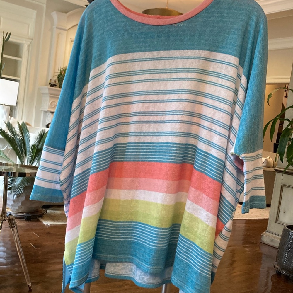 My Story Blue and Pink 3/4 Sleeve Boxy Tunic